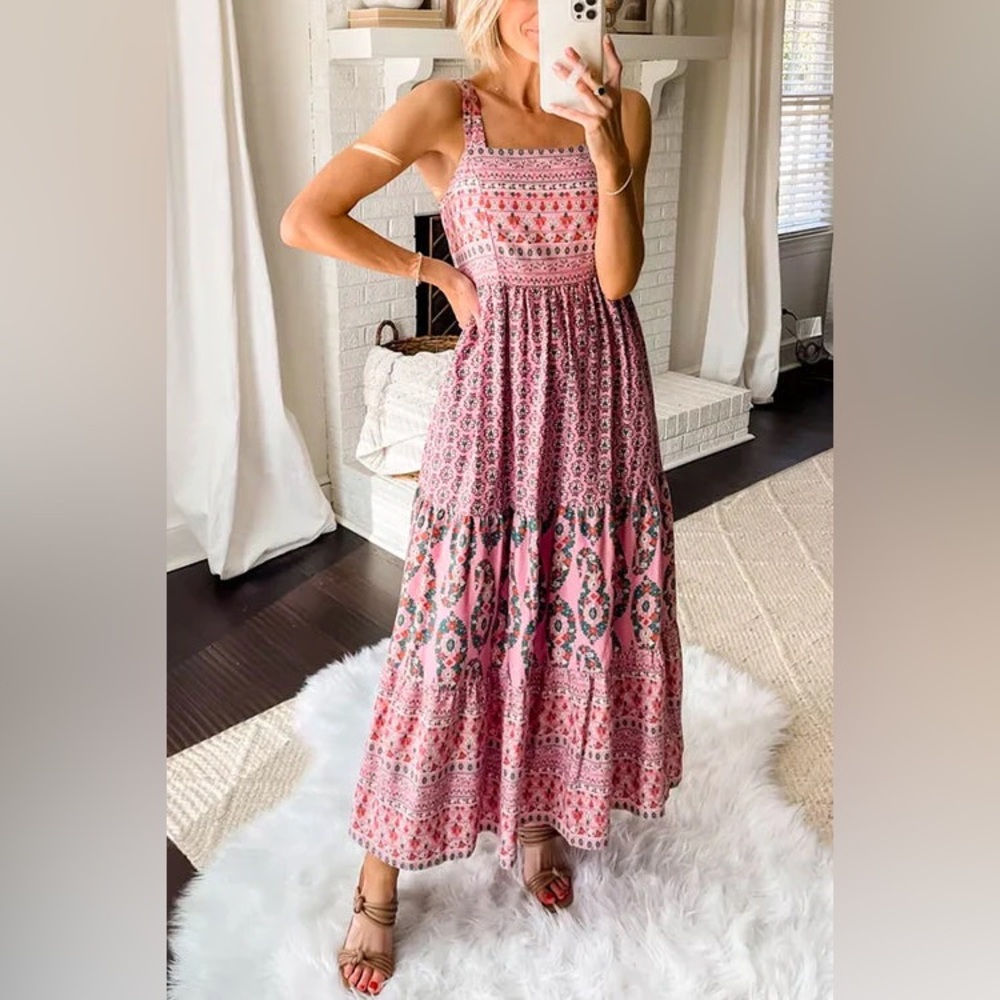 Knox Rose Pink Boho Floral Maxi Dress Size Small